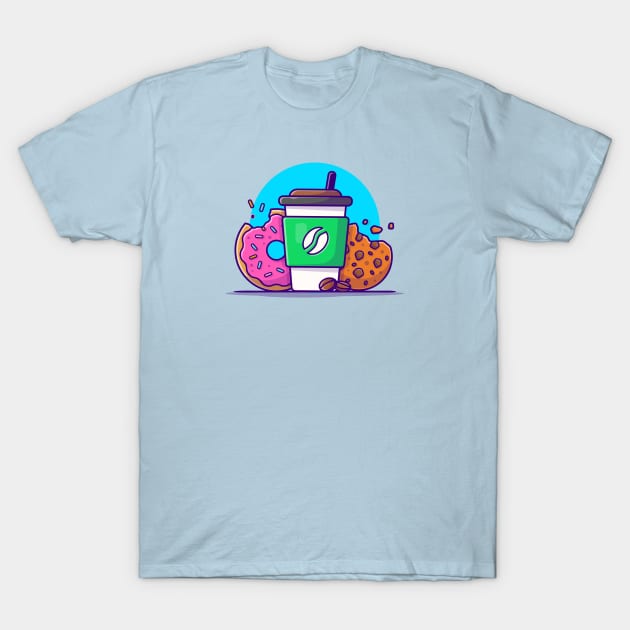 Coffee Cup, Cookies And Doughnut Cartoon Vector Icon Illustration T-Shirt by Catalyst Labs